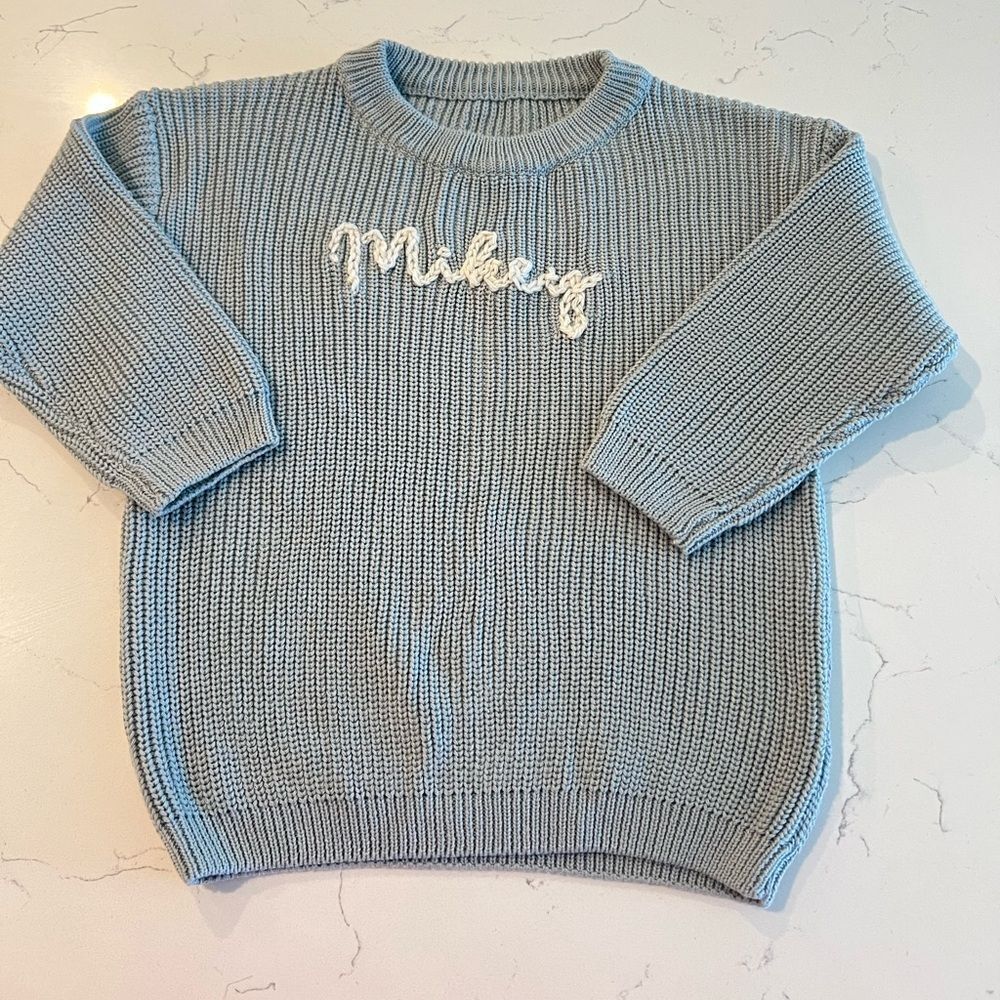 Blue gray  Knit Sweater personalized Mikey size 4T
